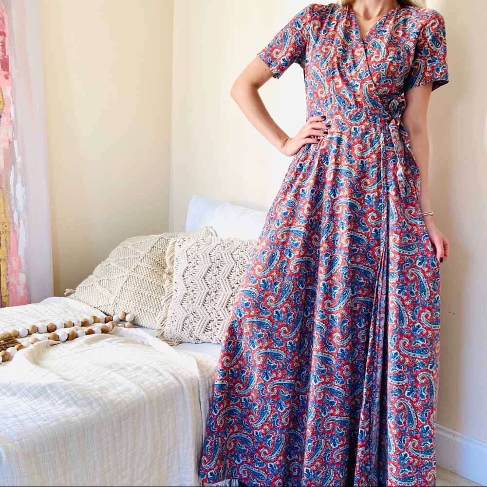 Floral Print Belted cotton boho maxi paisley Dress